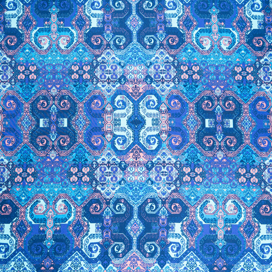 Blue Geometric Printed Pure Silk Twill (A 3.15m Piece)