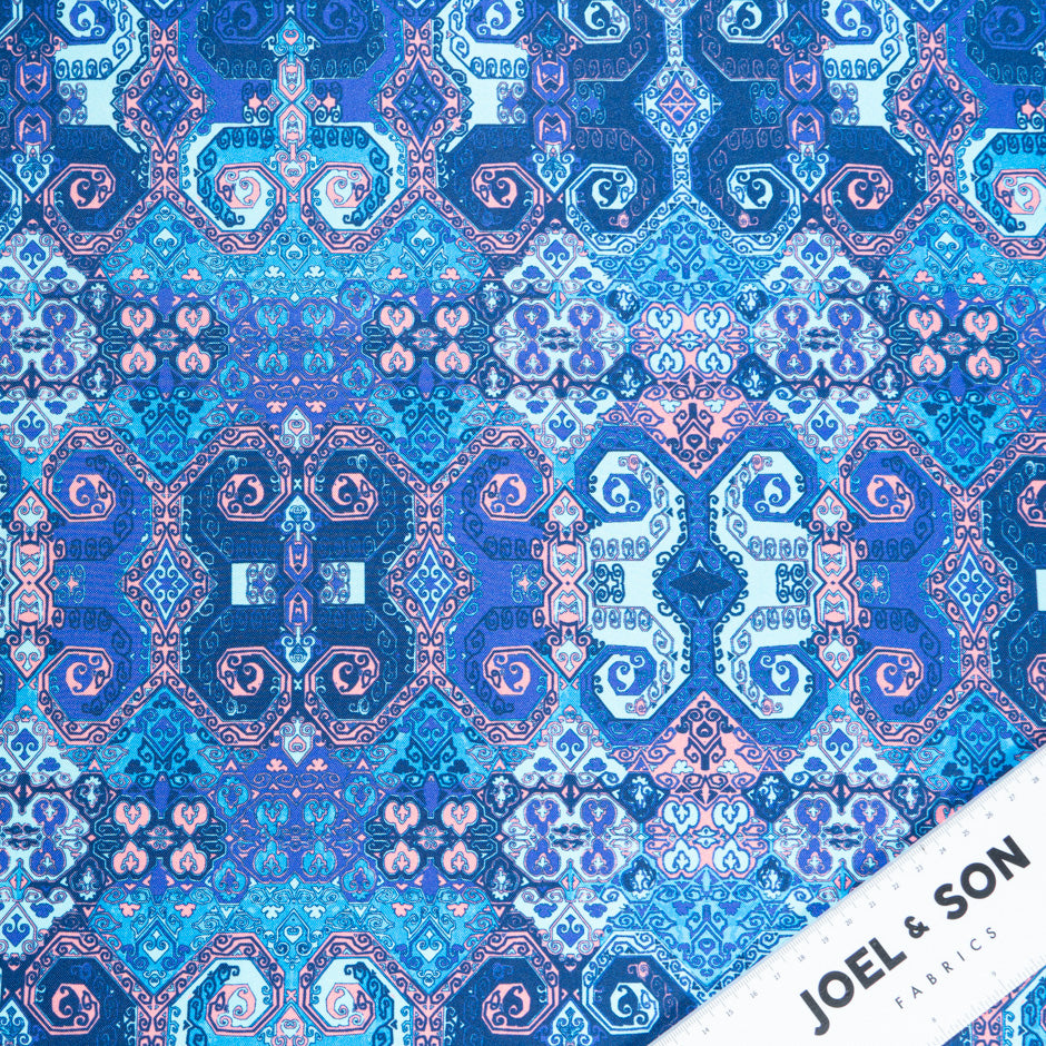 Blue Geometric Printed Pure Silk Twill (A 3.15m Piece)
