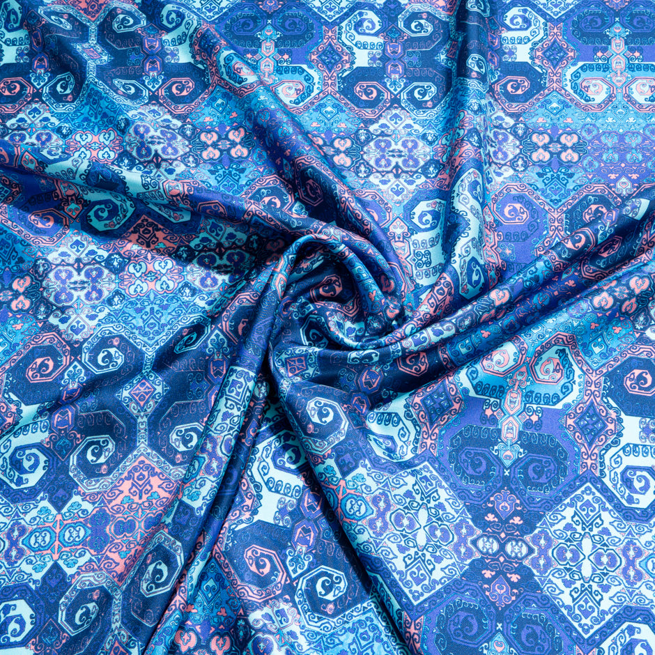 Blue Geometric Printed Pure Silk Twill (A 3.15m Piece)