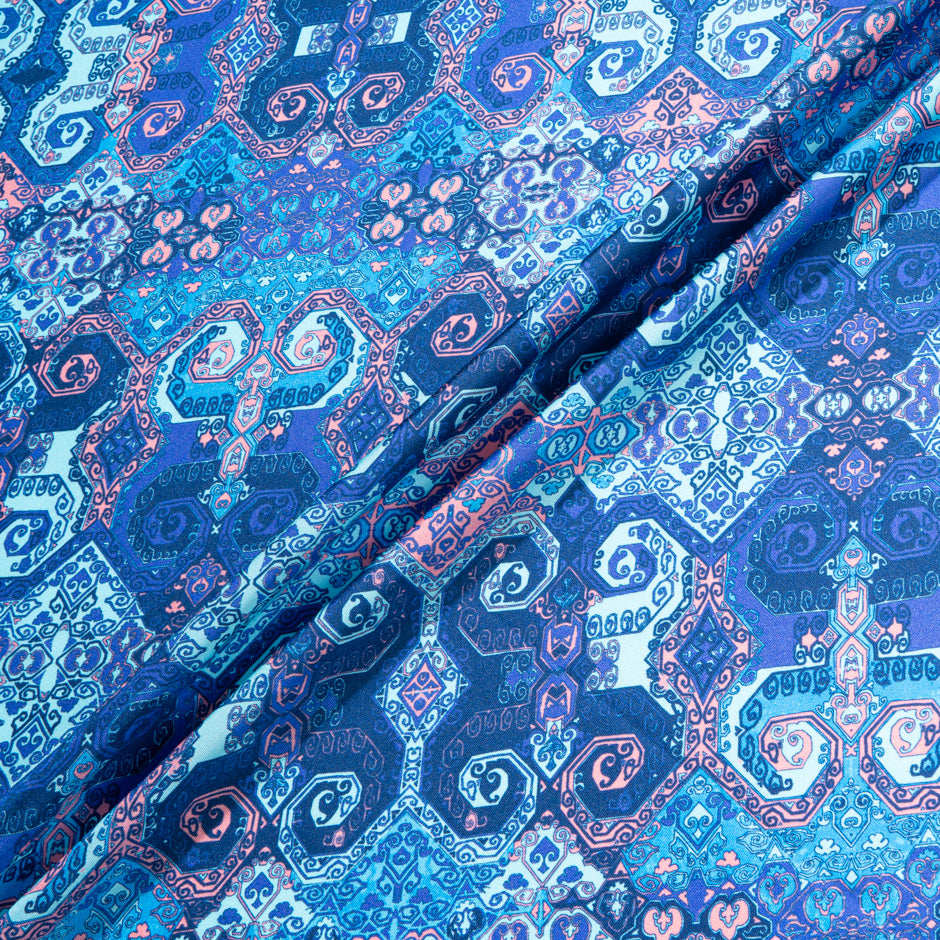 Blue Geometric Printed Pure Silk Twill (A 3.15m Piece)