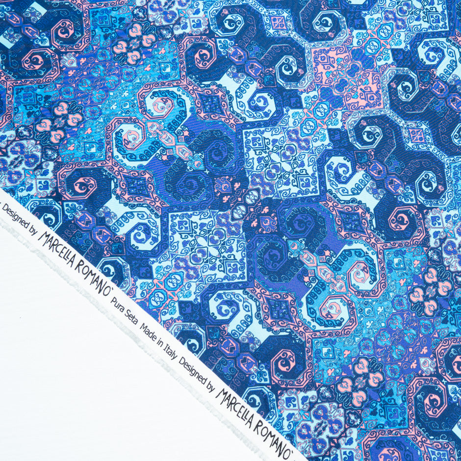 Blue Geometric Printed Pure Silk Twill (A 3.15m Piece)