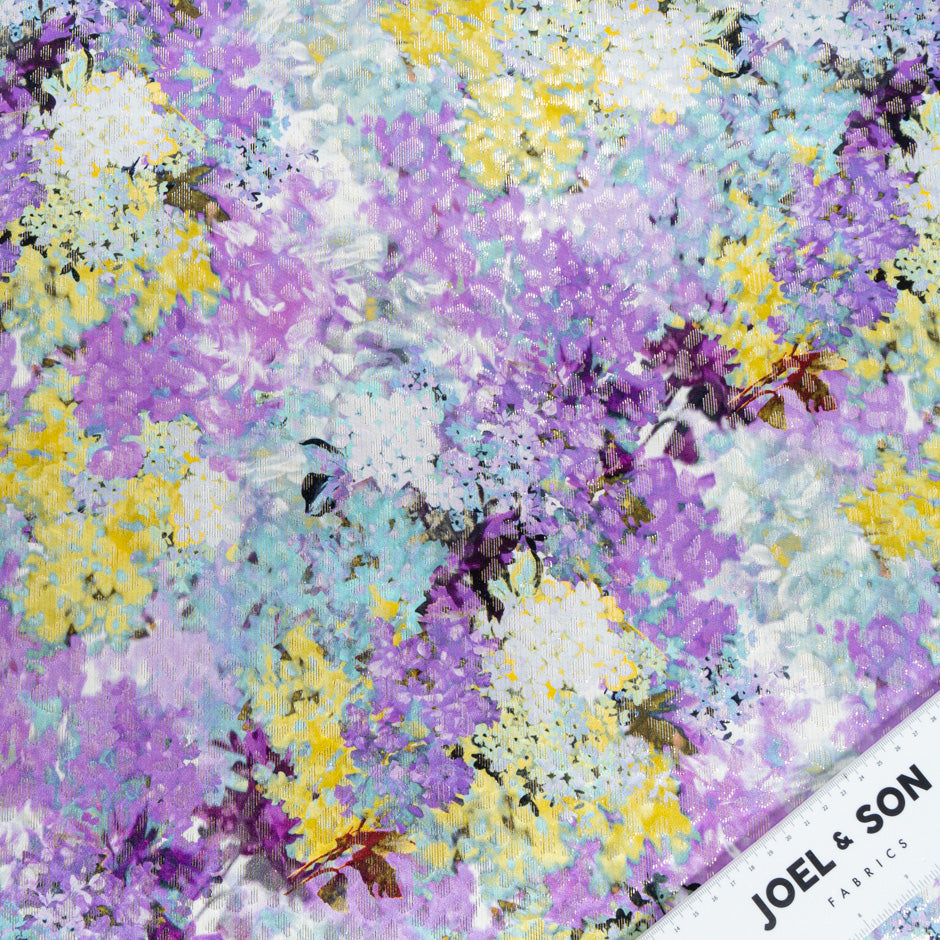 Abstract Floral Printed Silk Metallic Cloqué