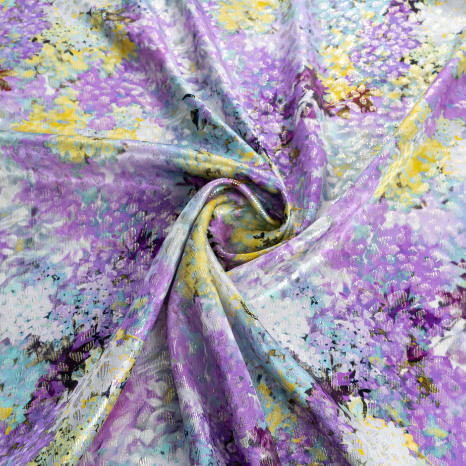 Abstract Floral Printed Silk Metallic Cloqué