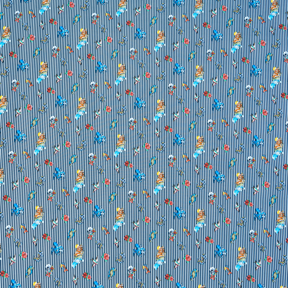 Object Printed Dark Blue Striped Pure Cotton