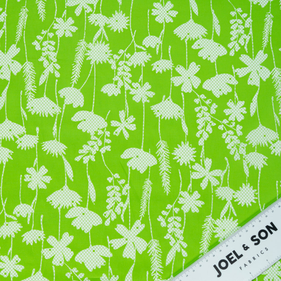White Floral Printed Apple Green Cotton