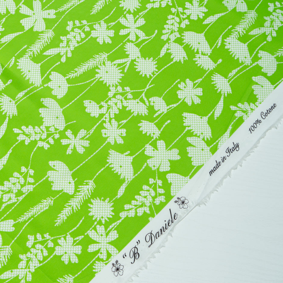 White Floral Printed Apple Green Cotton