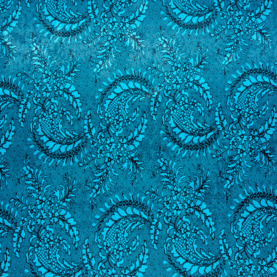 Black Lace Printed Turquoise Silk Jacquard (A 2.45m Piece)