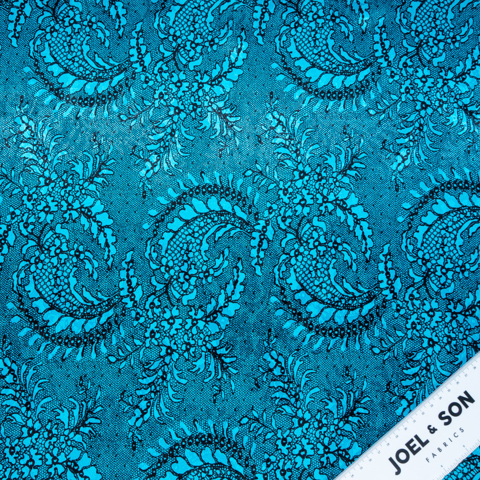 Black Lace Printed Turquoise Silk Jacquard (A 2.45m Piece)