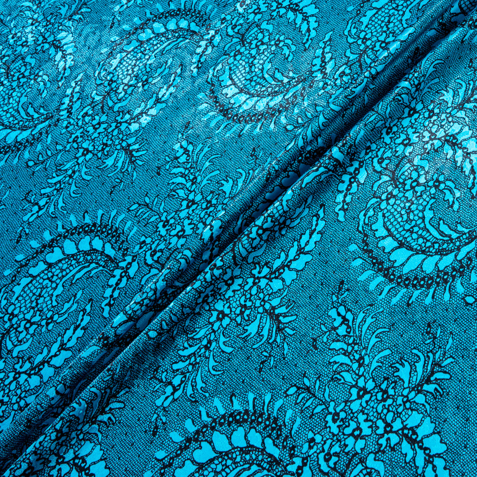 Black Lace Printed Turquoise Silk Jacquard (A 2.45m Piece)