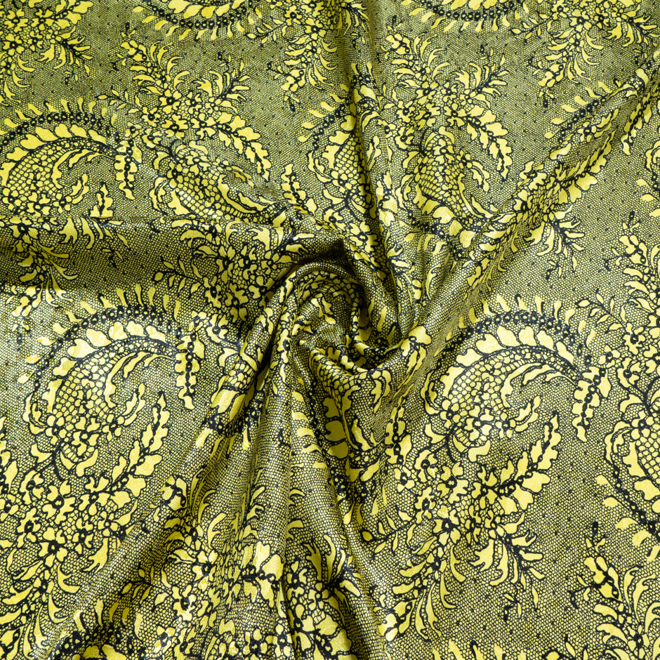Black Lace Printed Yellow Silk Jacquard