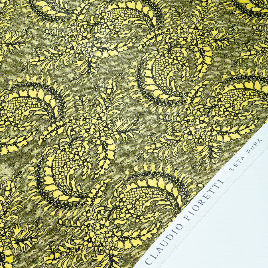 Black Lace Printed Yellow Silk Jacquard