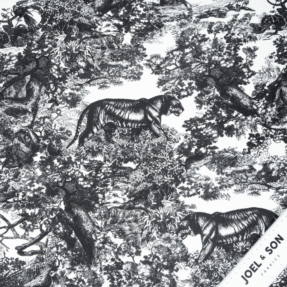 Black Tiger in the Wild Printed Pure Silk Twill (A 1.60m Piece)