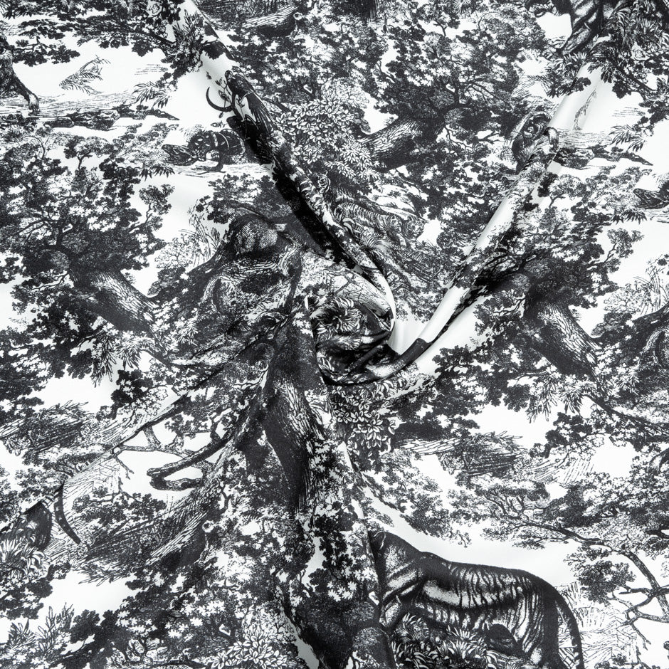 Black Tiger in the Wild Printed Pure Silk Twill (A 1.60m Piece)
