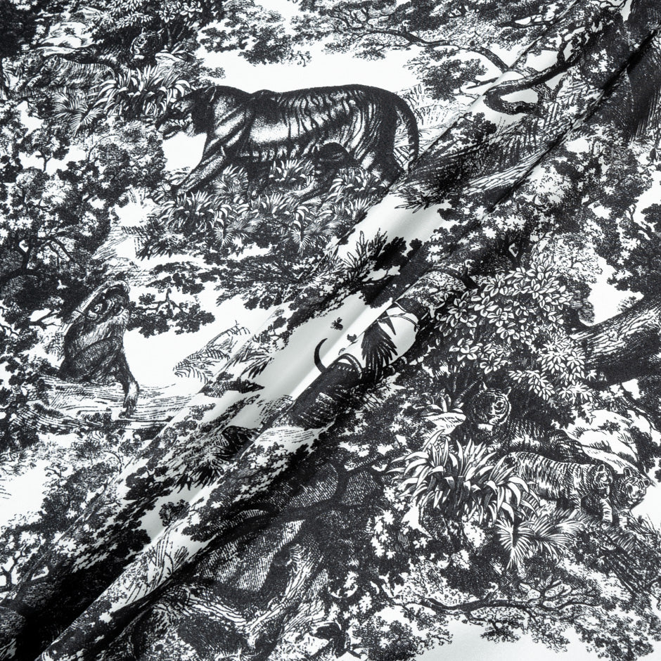 Black Tiger in the Wild Printed Pure Silk Twill (A 1.60m Piece)