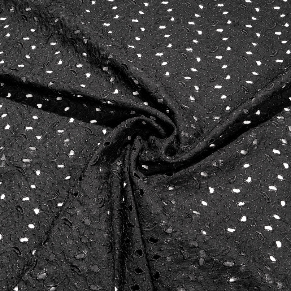 Black Floral Embroidery Anglaise Pure Wool