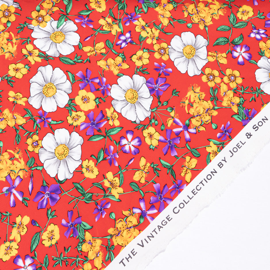 Floral Printed Rich Red Silk Crêpe de Chine