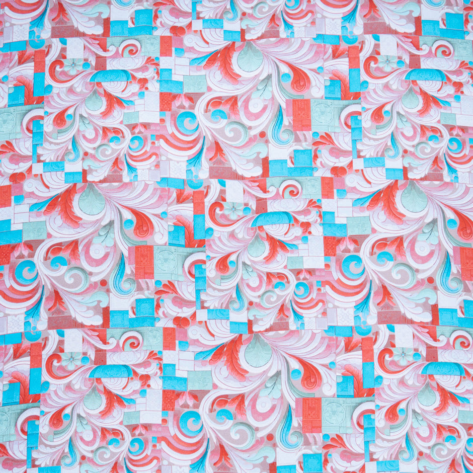 Red & Turquoise Printed Pure Silk Twill (A 2.40m Piece)