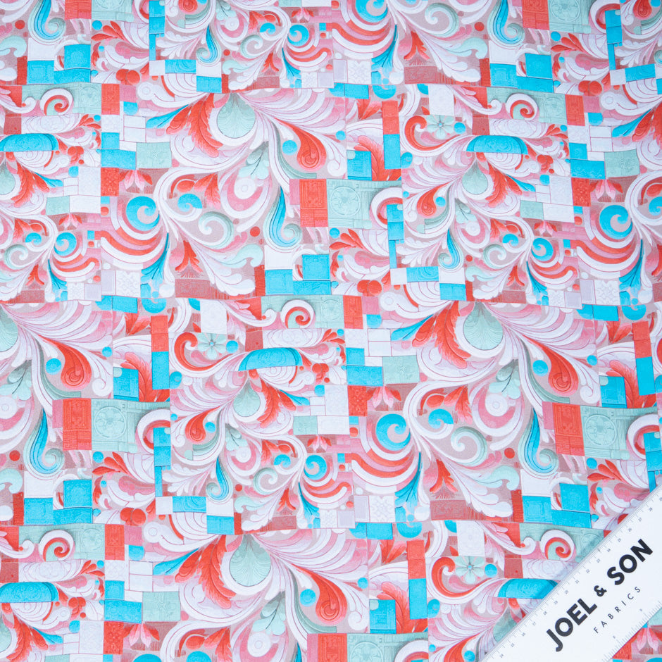 Red & Turquoise Printed Pure Silk Twill (A 2.40m Piece)