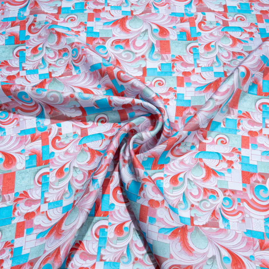 Red & Turquoise Printed Pure Silk Twill (A 2.40m Piece)