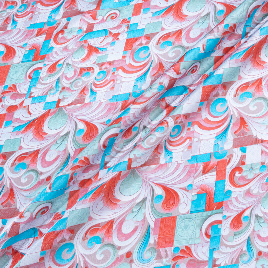 Red & Turquoise Printed Pure Silk Twill (A 2.40m Piece)