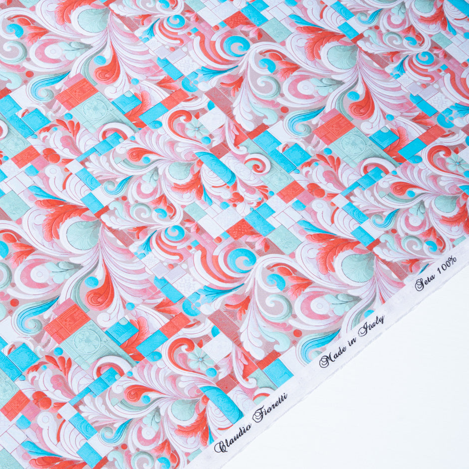 Red & Turquoise Printed Pure Silk Twill (A 2.40m Piece)