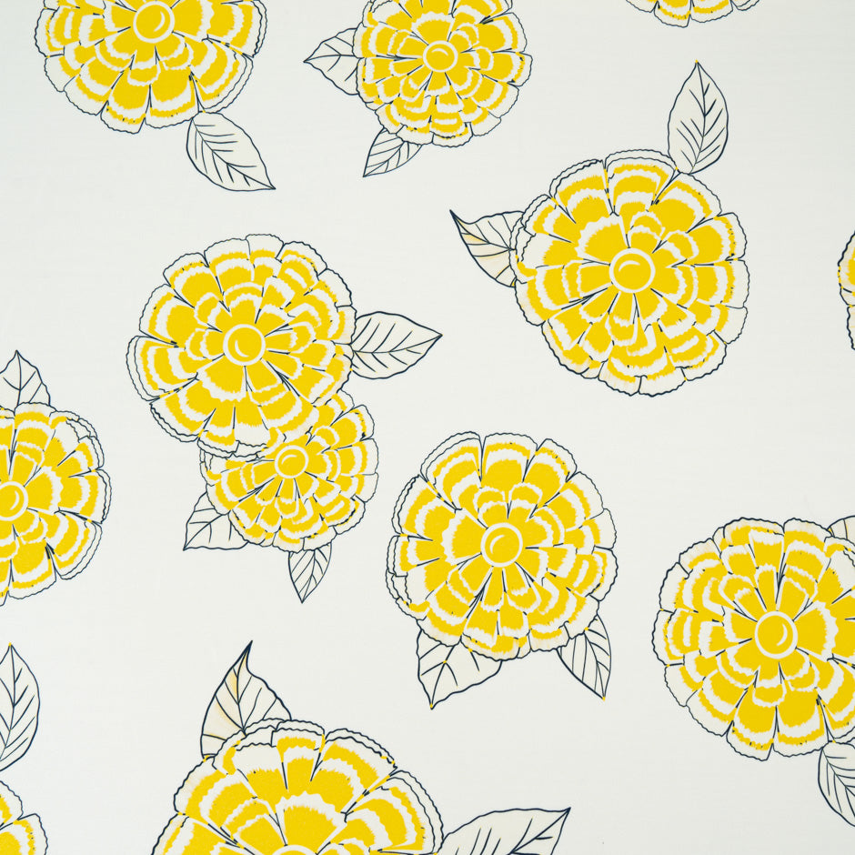 Yellow Floral Printed Cream Silk Marocain Crêpe (A 1.40m Piece)