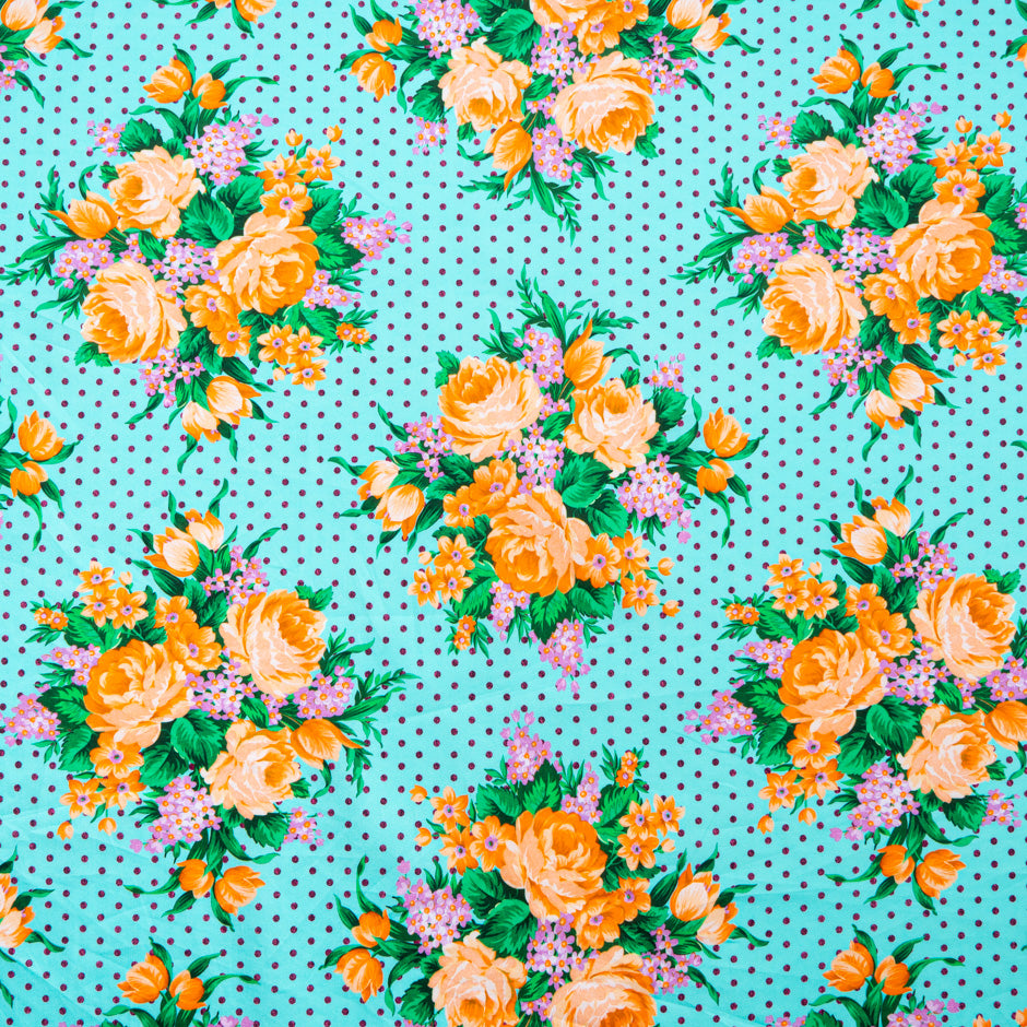 Bouquet Floral Printed Turquoise Pure Cotton (A 2.30m Piece)