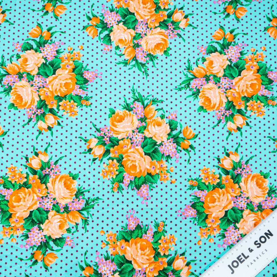 Bouquet Floral Printed Turquoise Pure Cotton (A 2.30m Piece)