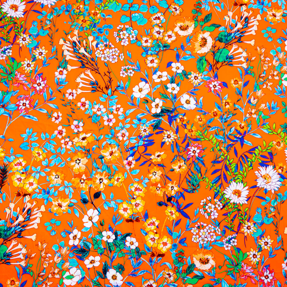 Multi Floral Printed Deep Orange Pure Cotton (A 1.50m Piece)