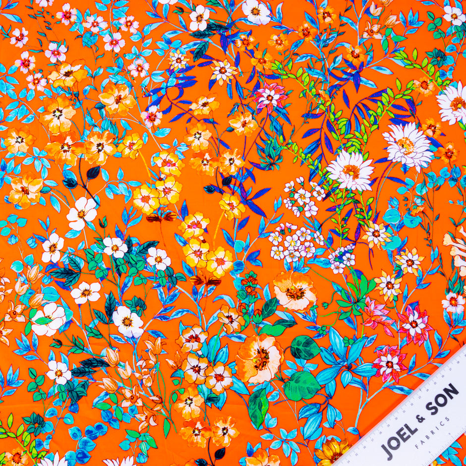 Multi Floral Printed Deep Orange Pure Cotton (A 1.50m Piece)
