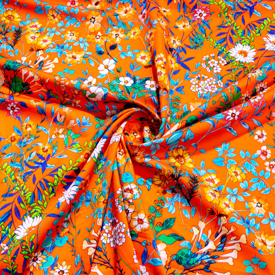Multi Floral Printed Deep Orange Pure Cotton (A 1.50m Piece)
