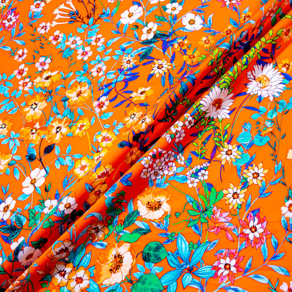 Multi Floral Printed Deep Orange Pure Cotton (A 1.50m Piece)