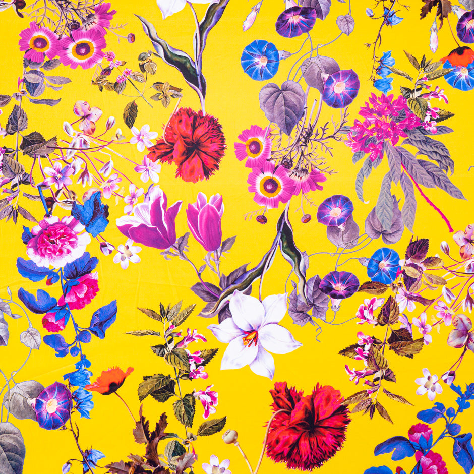 Vibrant Floral Printed Rich Yellow Luxury Cotton