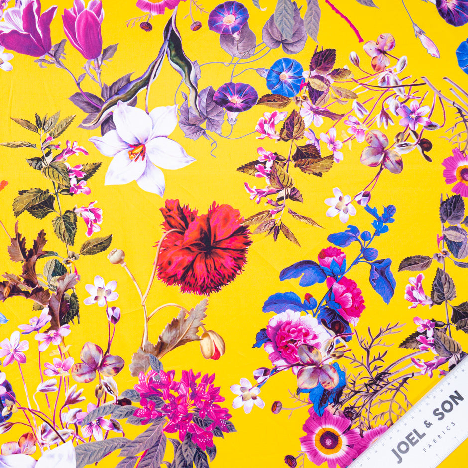 Vibrant Floral Printed Rich Yellow Luxury Cotton
