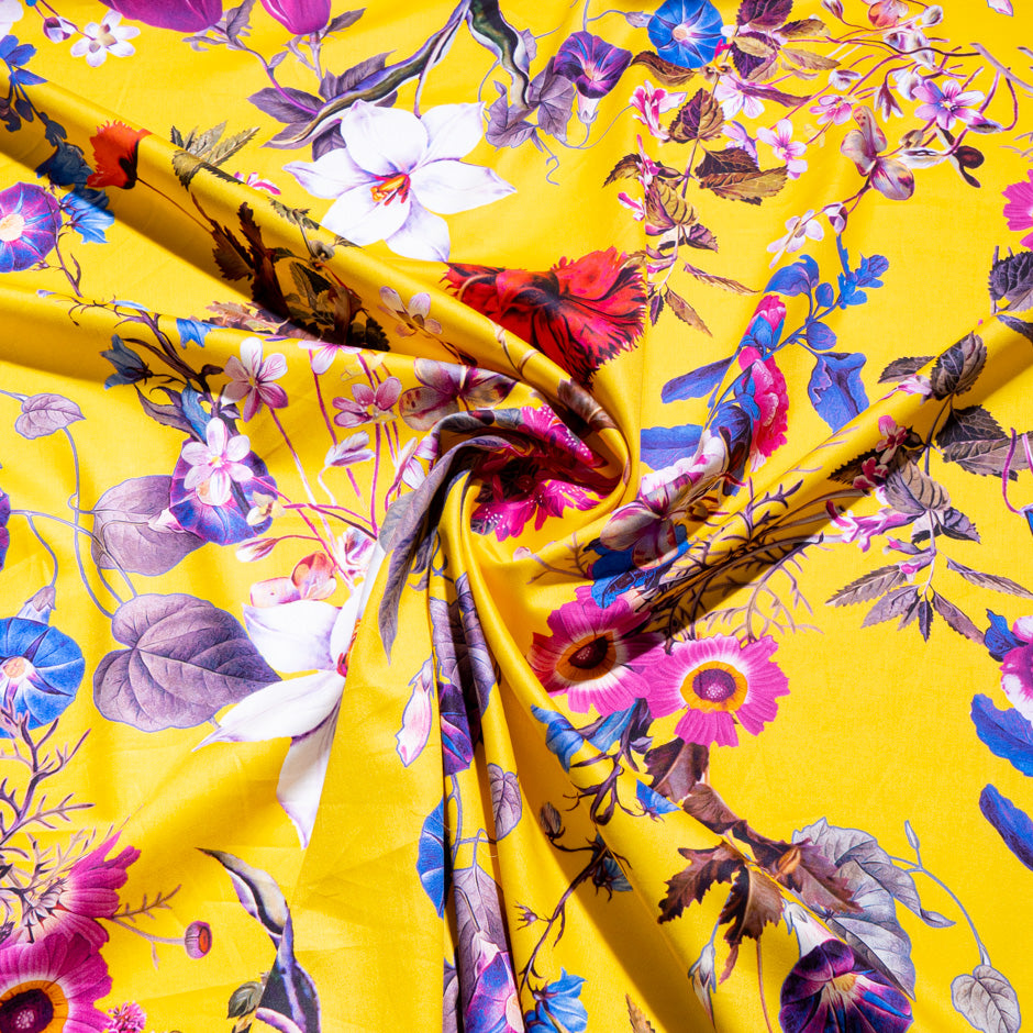 Vibrant Floral Printed Rich Yellow Luxury Cotton