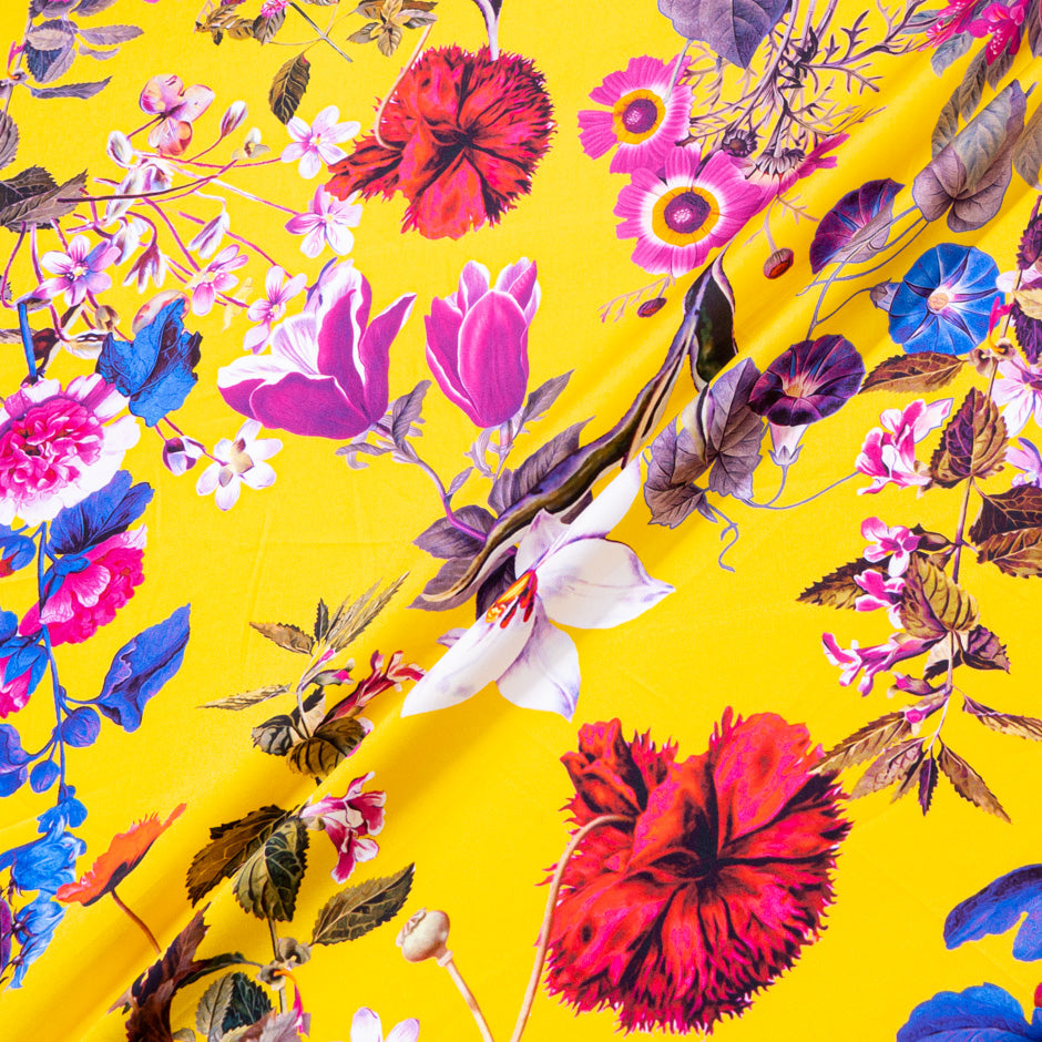 Vibrant Floral Printed Rich Yellow Luxury Cotton