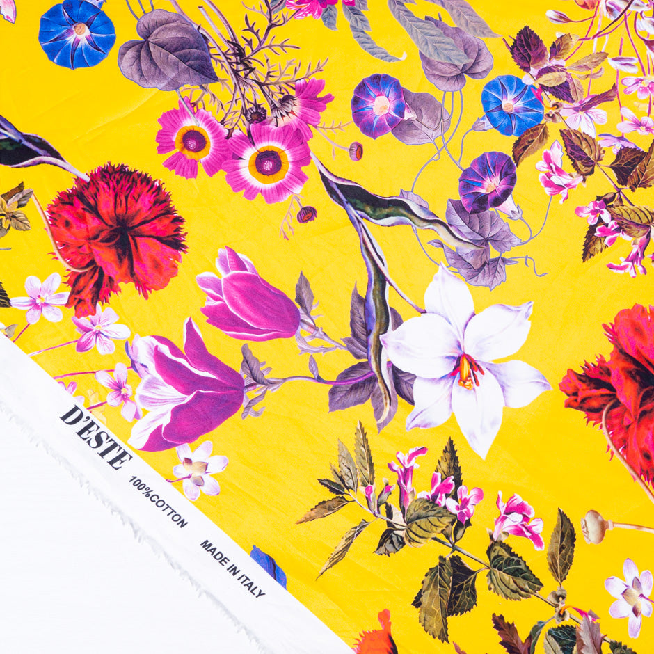 Vibrant Floral Printed Rich Yellow Luxury Cotton