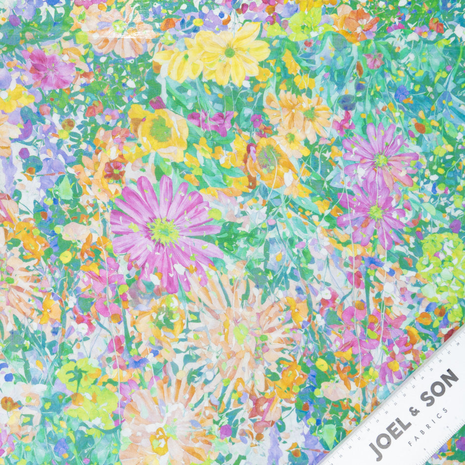 Multi Abstract Floral Printed Green Pure Silk Georgette