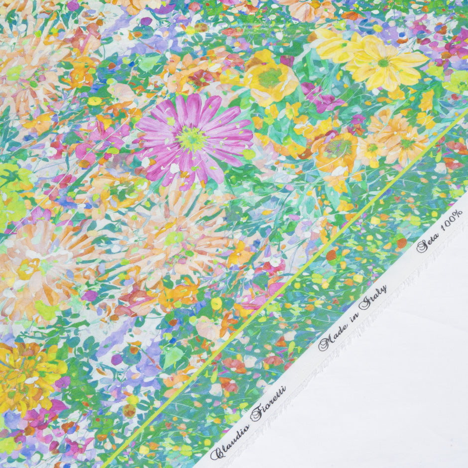 Multi Abstract Floral Printed Green Pure Silk Georgette