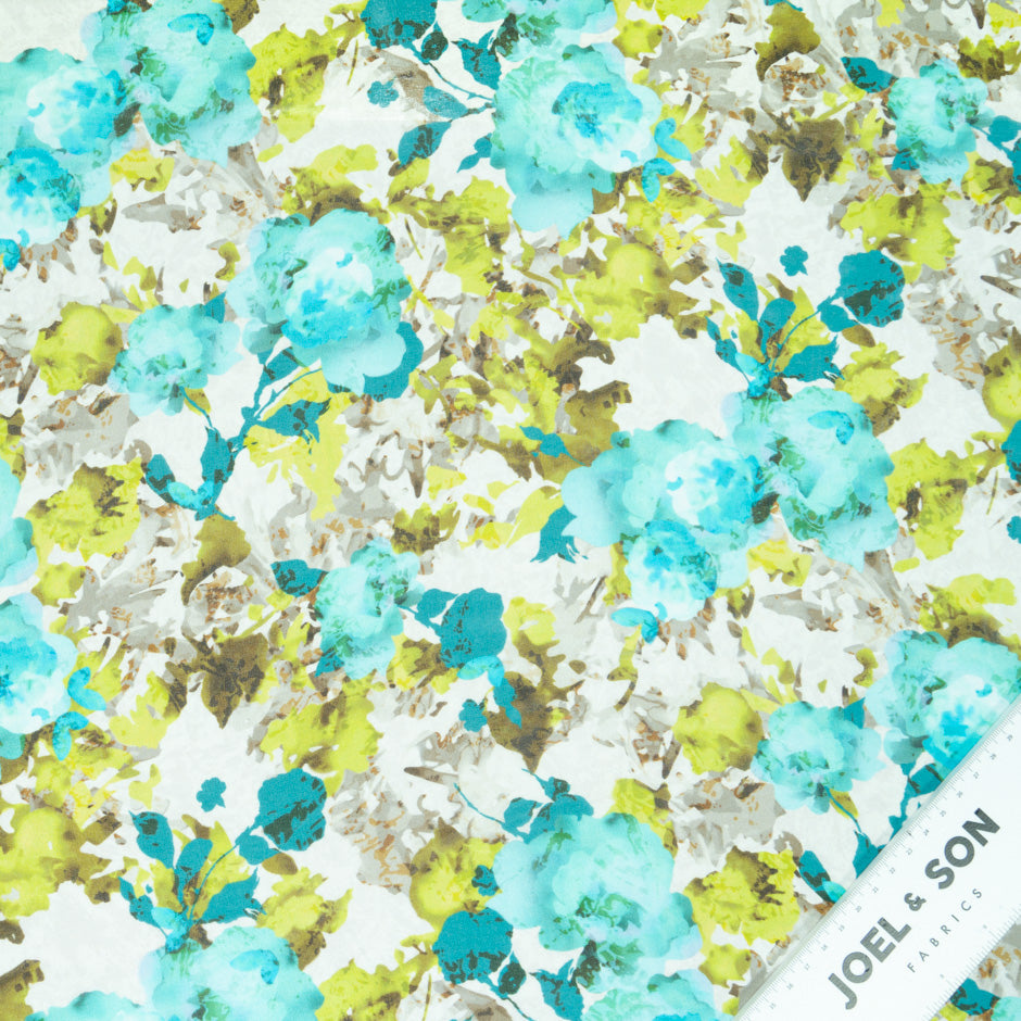 Lime & Turquoise Floral Printed Silk Georgette
