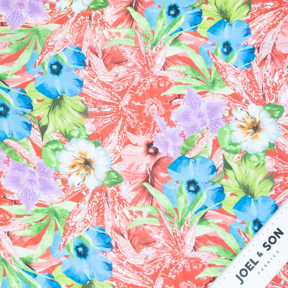 Multi Floral Printed Red Pure Silk Georgette