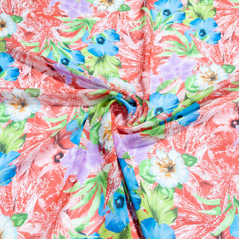 Multi Floral Printed Red Pure Silk Georgette