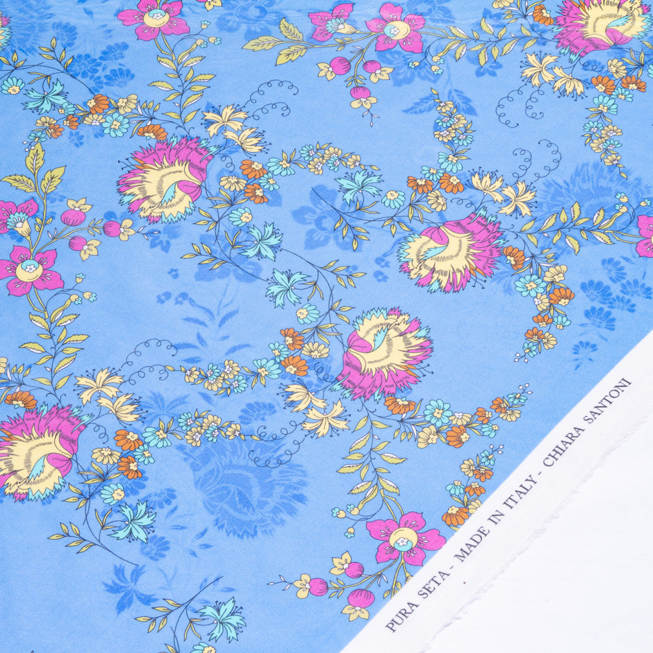 Pink & Yellow Floral Printed Pure Silk Georgette