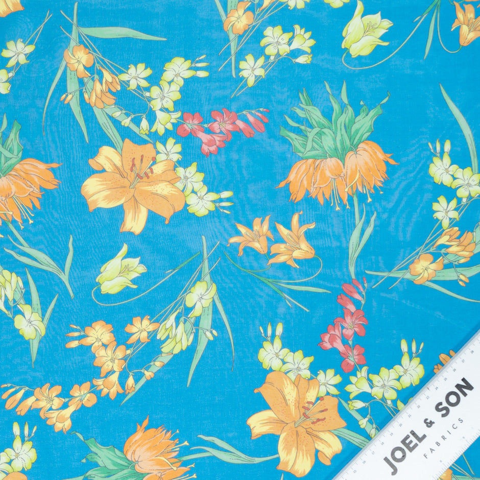 Multi-Coloured Floral Printed Blue Silk Georgette