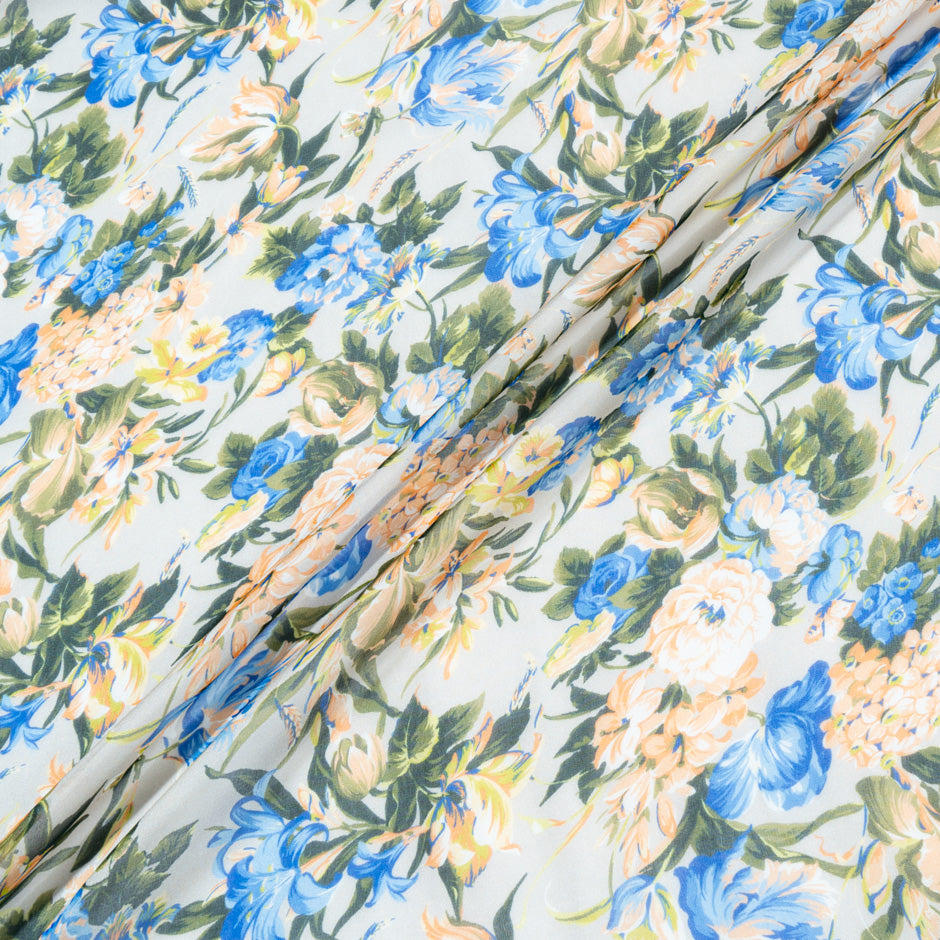 Orange & Blue Floral Printed Grey Silk Chiffon (A 2m Piece)