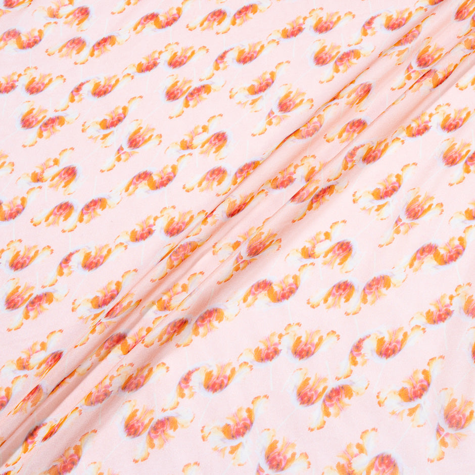 Geo Floral Printed Pink Pure Silk Chiffon