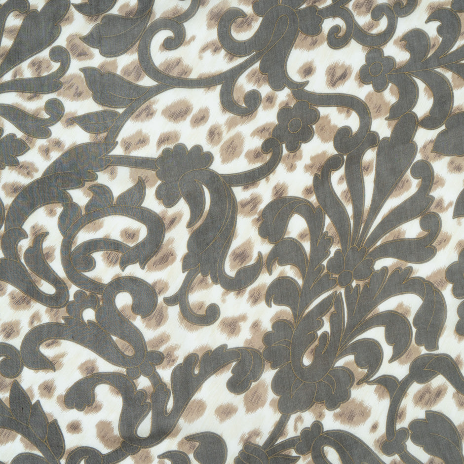 Brown Printed Animal Pure Silk Chiffon