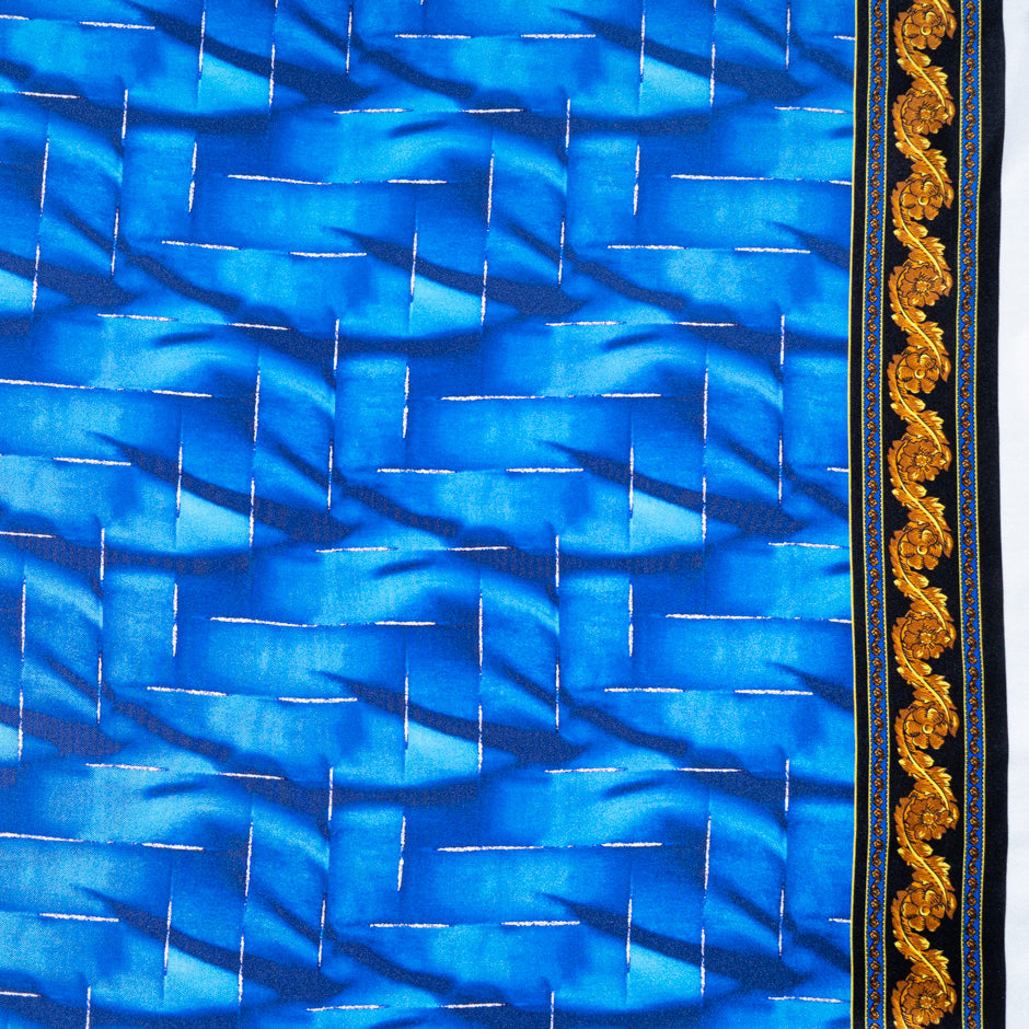 Royal Blue Printed Pure Silk Twill