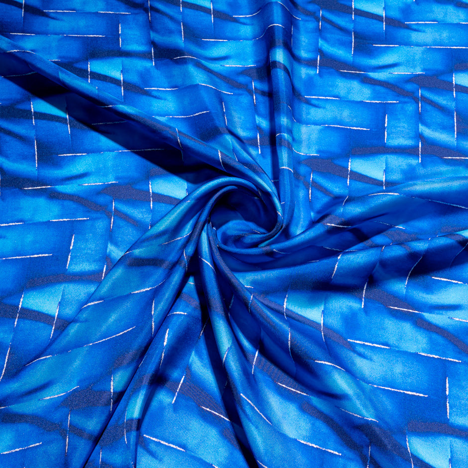 Royal Blue Printed Pure Silk Twill
