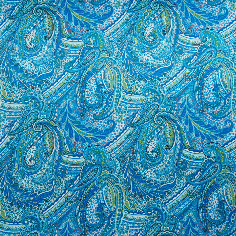 Blue & Green Paisley Printed Double Silk Satin